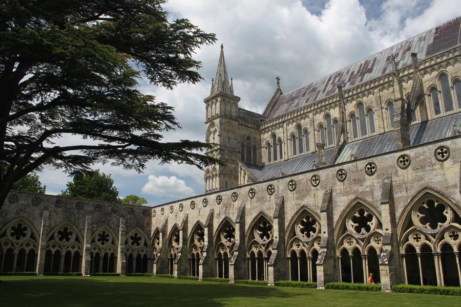Salisbury Cathedral on a sunny day in Wiltshire